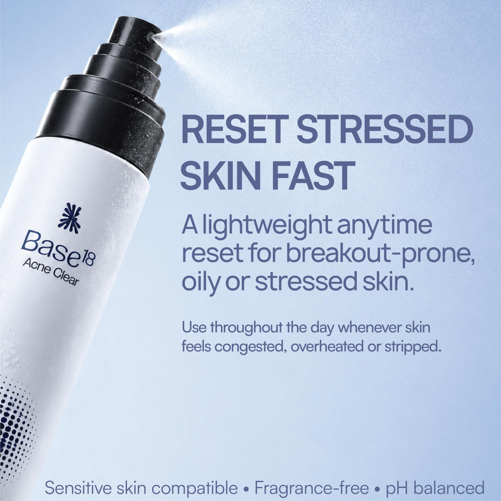 Base18 bottle beside ruler showing compact size for portable skincare
