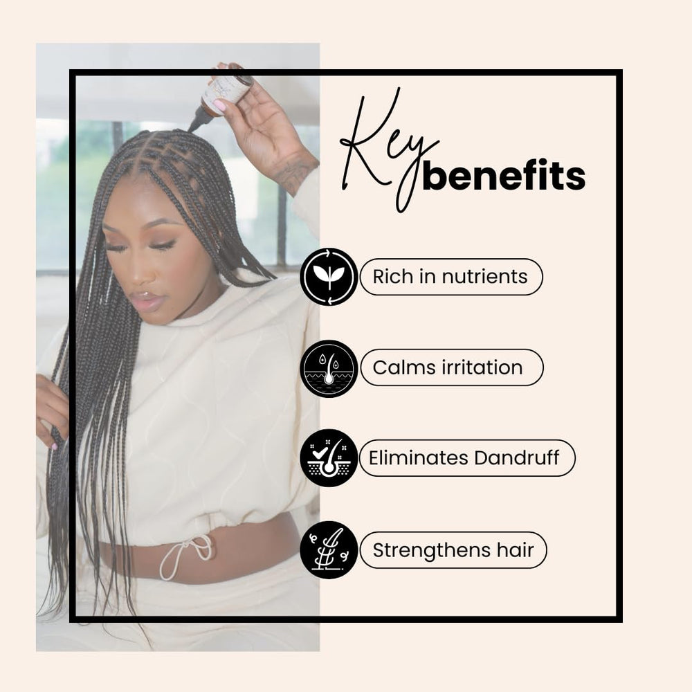 Bask & Lather scalp application with fingertips showing targeted root nourishment benefit