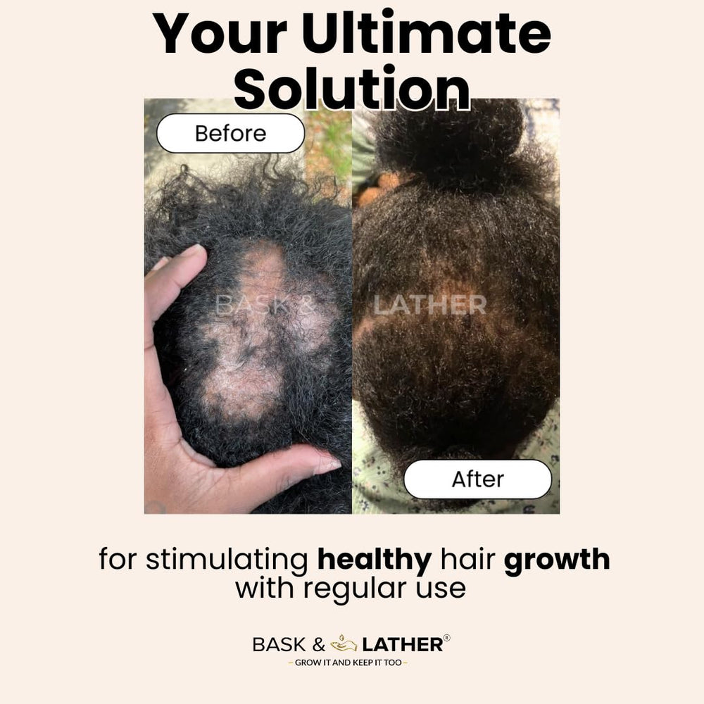 Bask & Lather with scalp massager illustrating improved circulation and absorption benefit