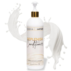 BASK & LATHER bottle front view showing label and hydrating benefits