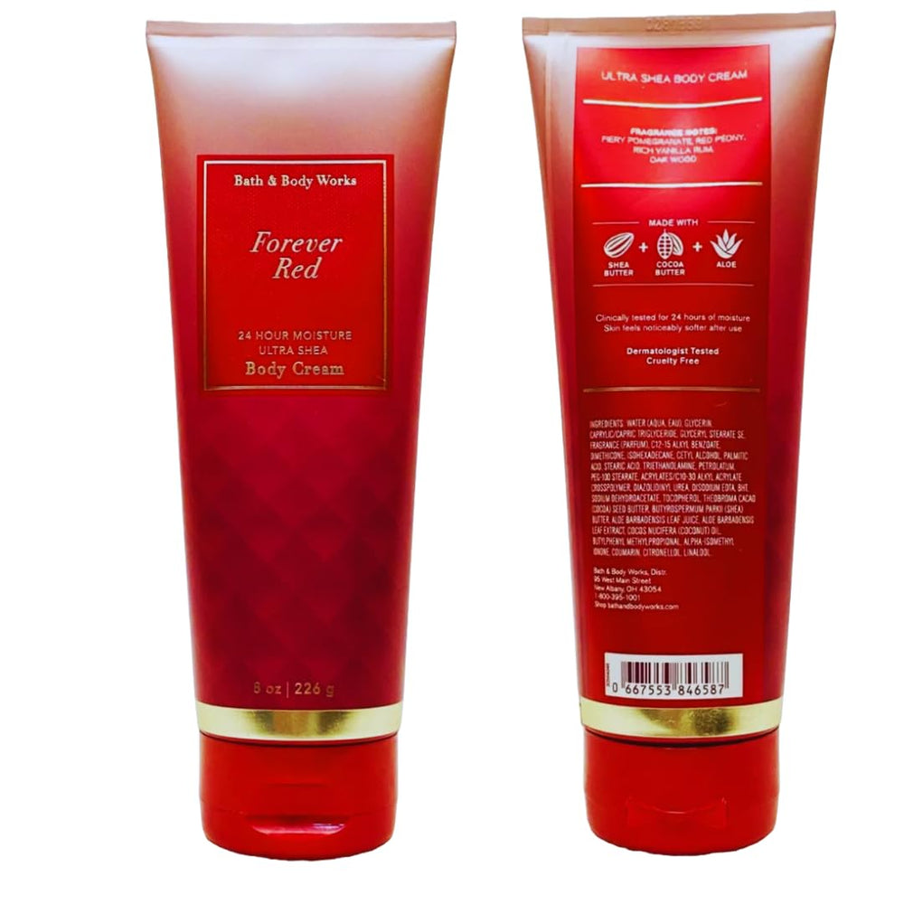 Bath & Body Works FOREVER RED lid label closeup highlighting fragrance details