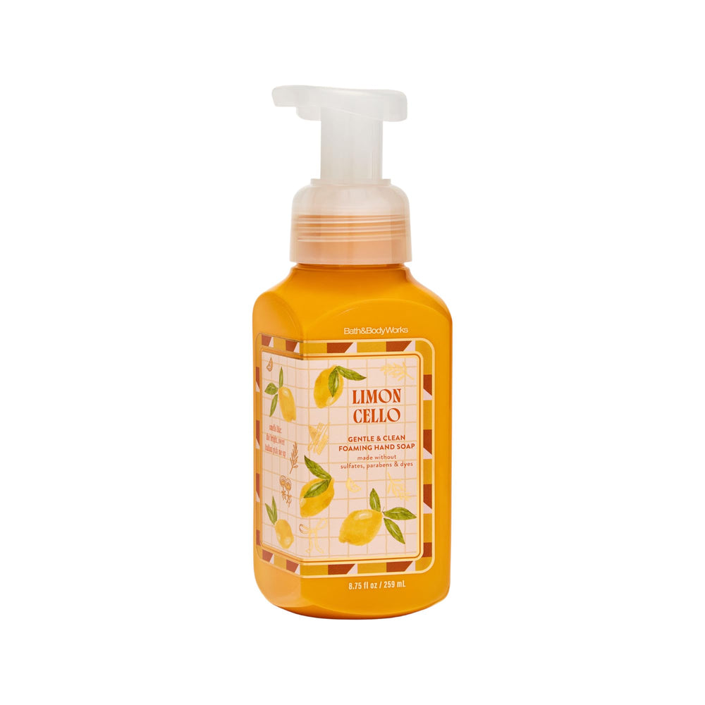 Bath & Body Works Limoncello front bottle showing pump and label benefits