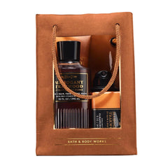 Bath & Body Works front packaging showing all four Mahogany Teakwood items and gift-ready look