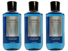 Bath & Body Works ocean front packaging shows three 10 oz bottles and fresh scent