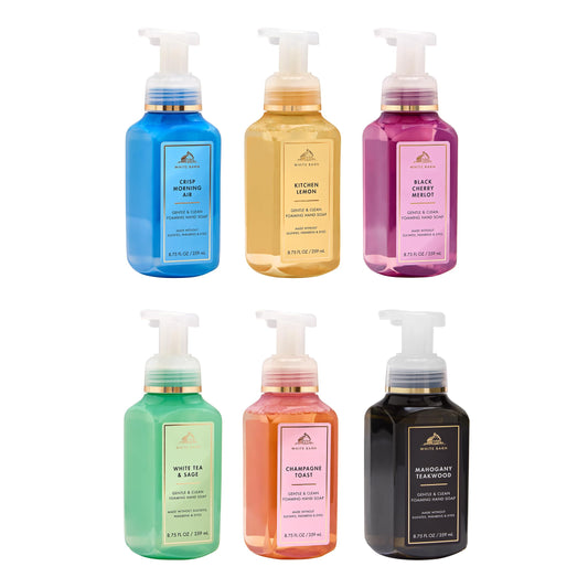 Bath & Body Works front packaging showing six fragrance bottles and variety benefit