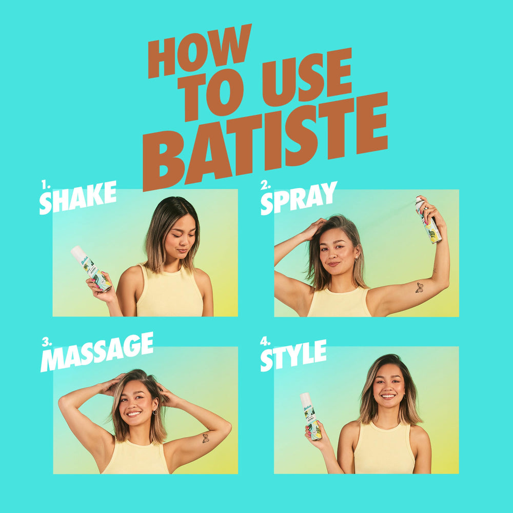 Batiste tint spray on dark hair strand blending without white residue