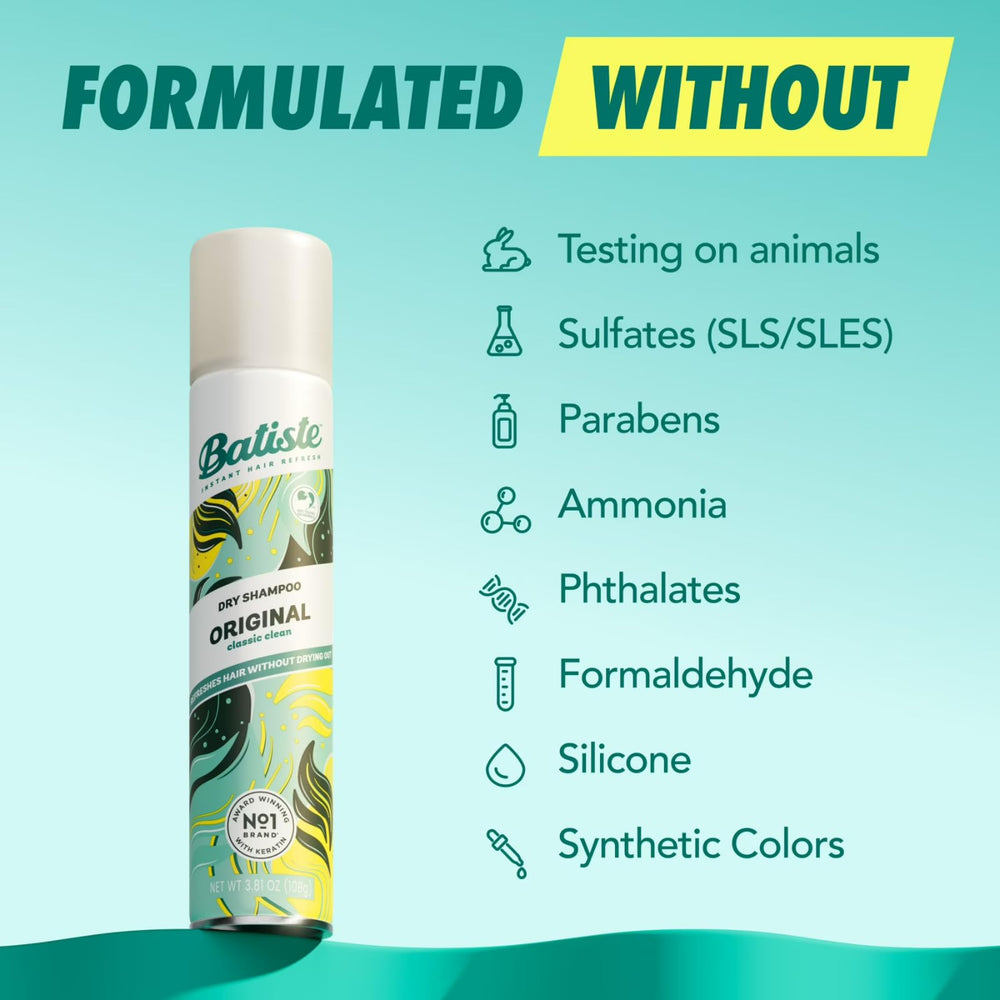 Batiste label and ingredients view emphasizing no sulfates parabens ammonia benefit