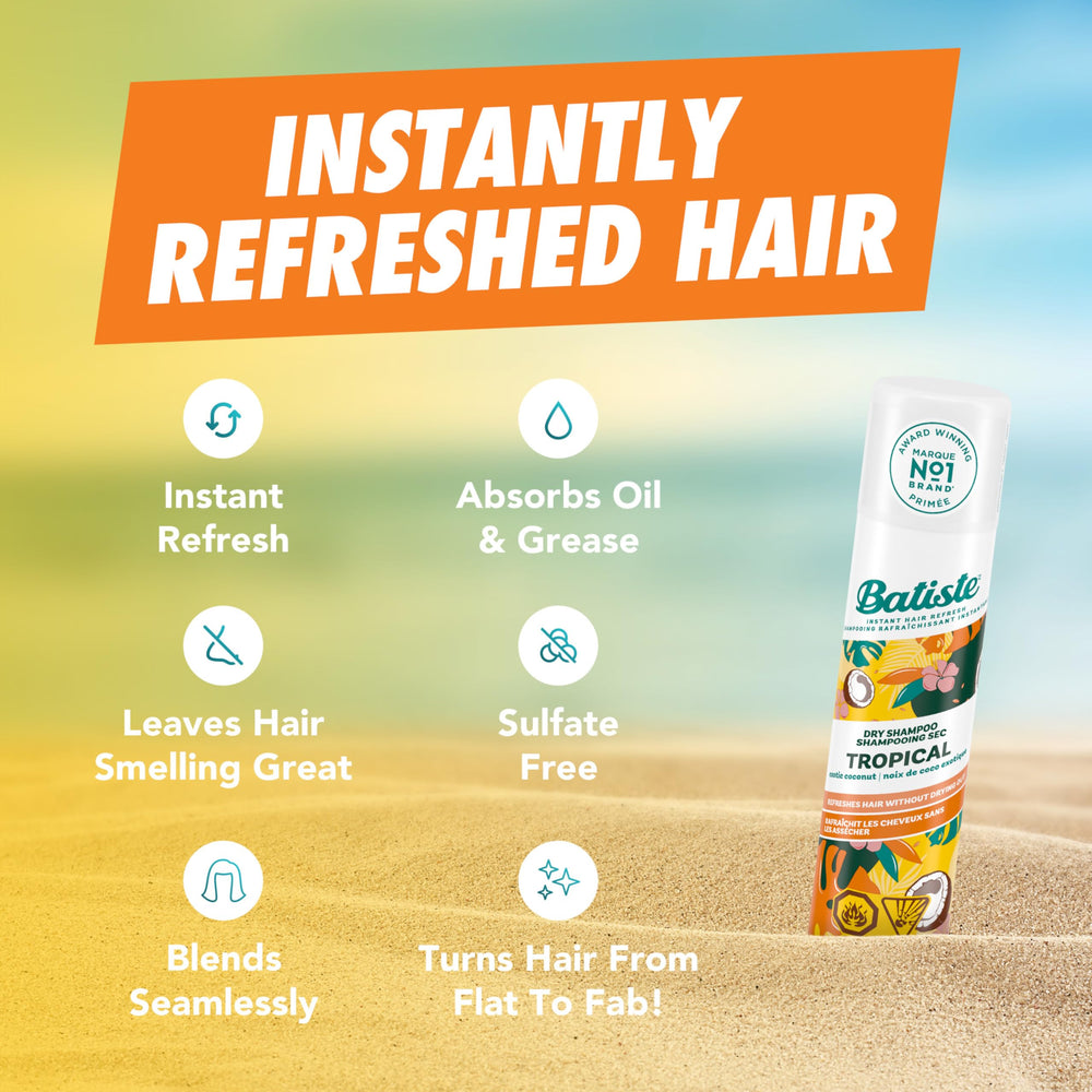 Batiste Tropical spray nozzle dispersing mist, precise root targeting benefit