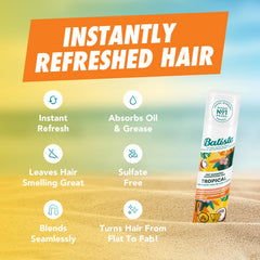Batiste Tropical spray nozzle dispersing mist, precise root targeting benefit