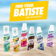 Batiste Tropical next to travel items showing 6.73 oz size, convenient portability