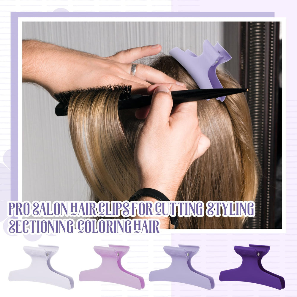 Batiyeer flatlay of twelve purple clips for multipurpose styling benefit