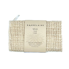 Baudelaire sisal wash cloth front view showing size and natural weave for gentle exfoliation