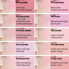 BBIA open palette top view displaying 15 shades for versatile cheek looks