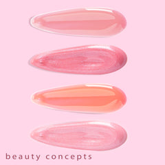 B.C BEAUTY CONCEPTS lip swatch comparison highlighting shade variety and buildable shine