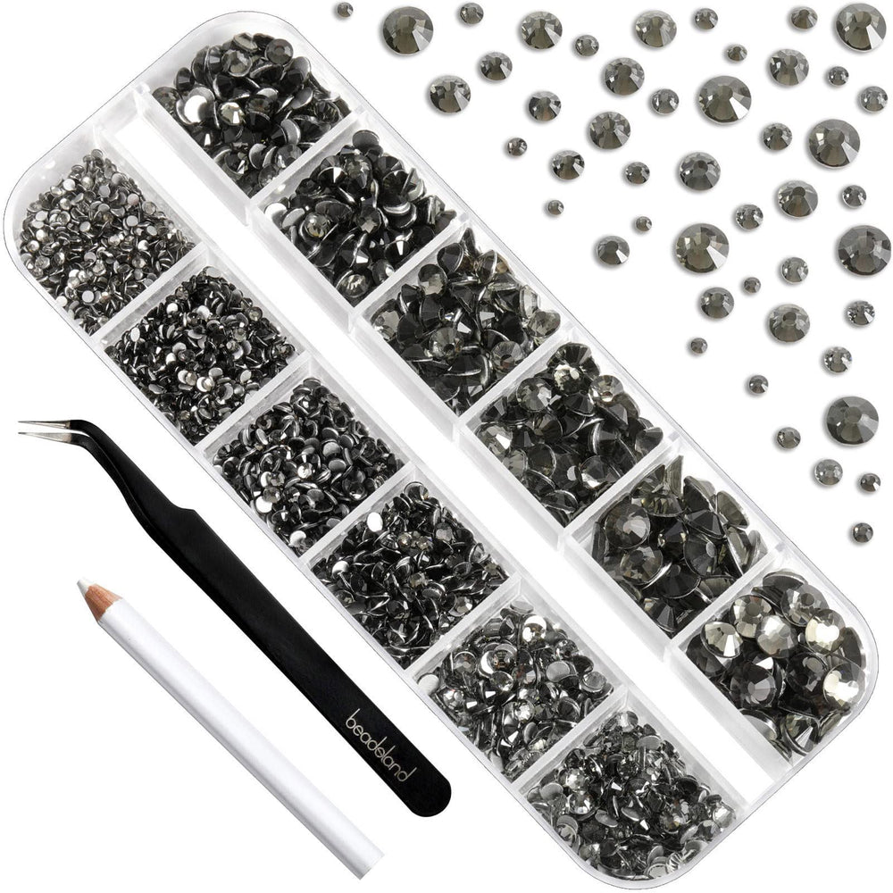 BEADSLAND open compartments with sorted blackdiamond rhinestones for fast selection
