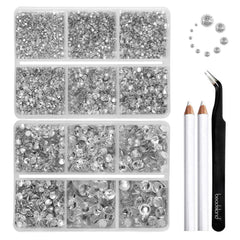 BEADSLAND front box view showing organized clear rhinestones and tool kit, easy storage benefit
