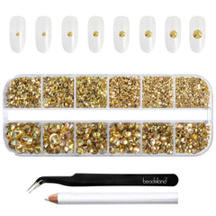 BEADSLAND front packaging showing gold rhinestone kit and included tools for easy selection