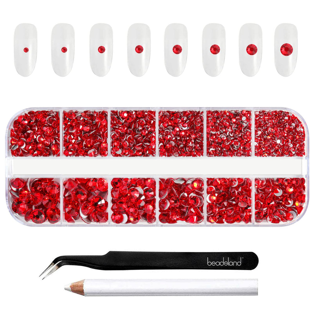 BEADSLAND front packaging showing light siam rhinestones and compartments for clear organization and convenience