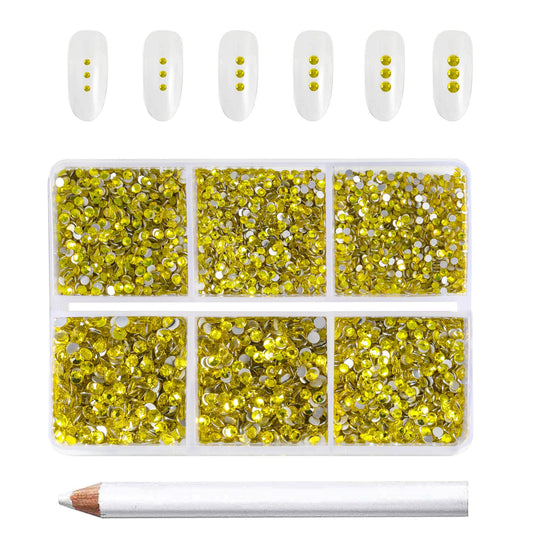 BEADSLAND front packaging showing 7200 yellow rhinestones and included wax pencil for organized use