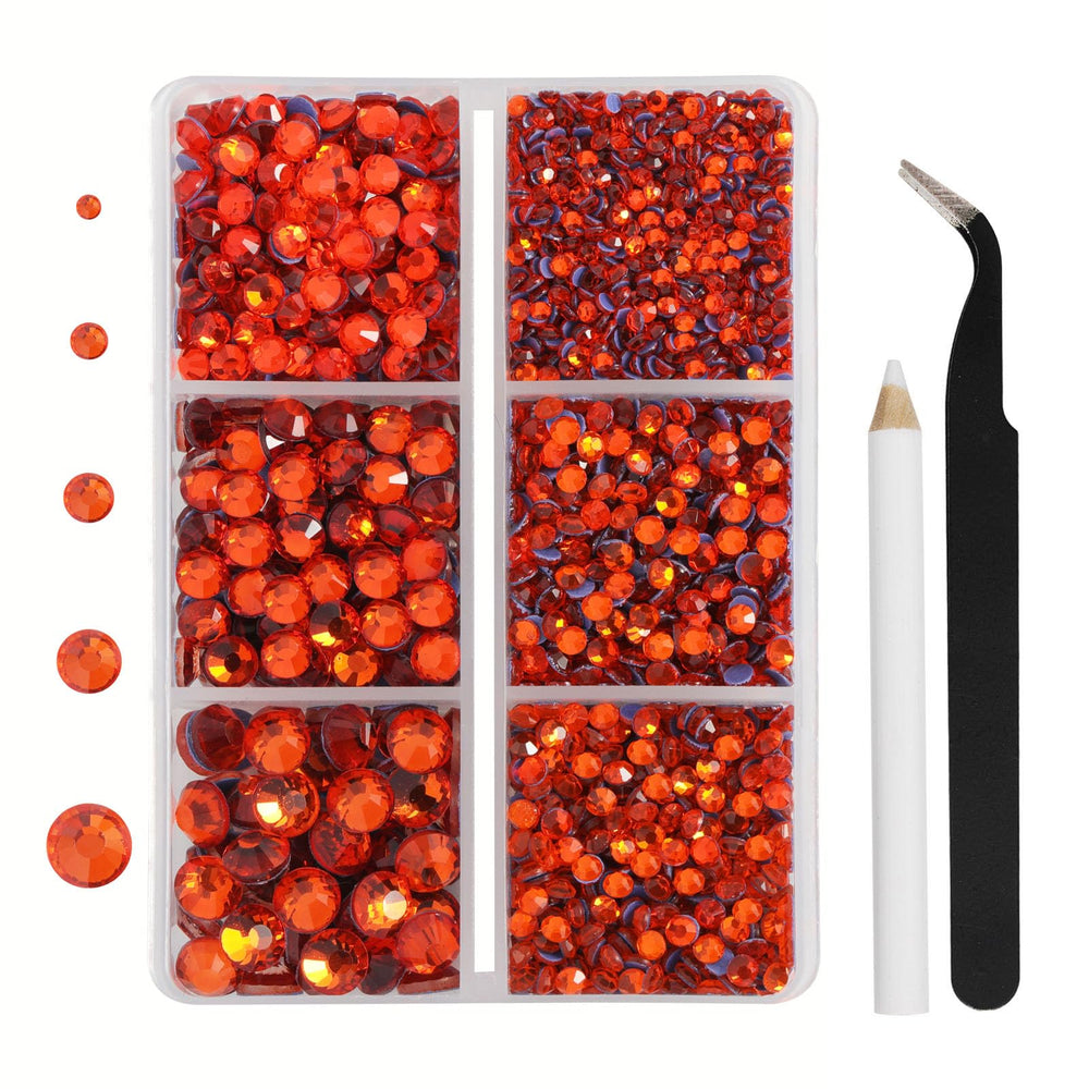 BEADSLAND box front view showing organized orange rhinestone kit for quick selection