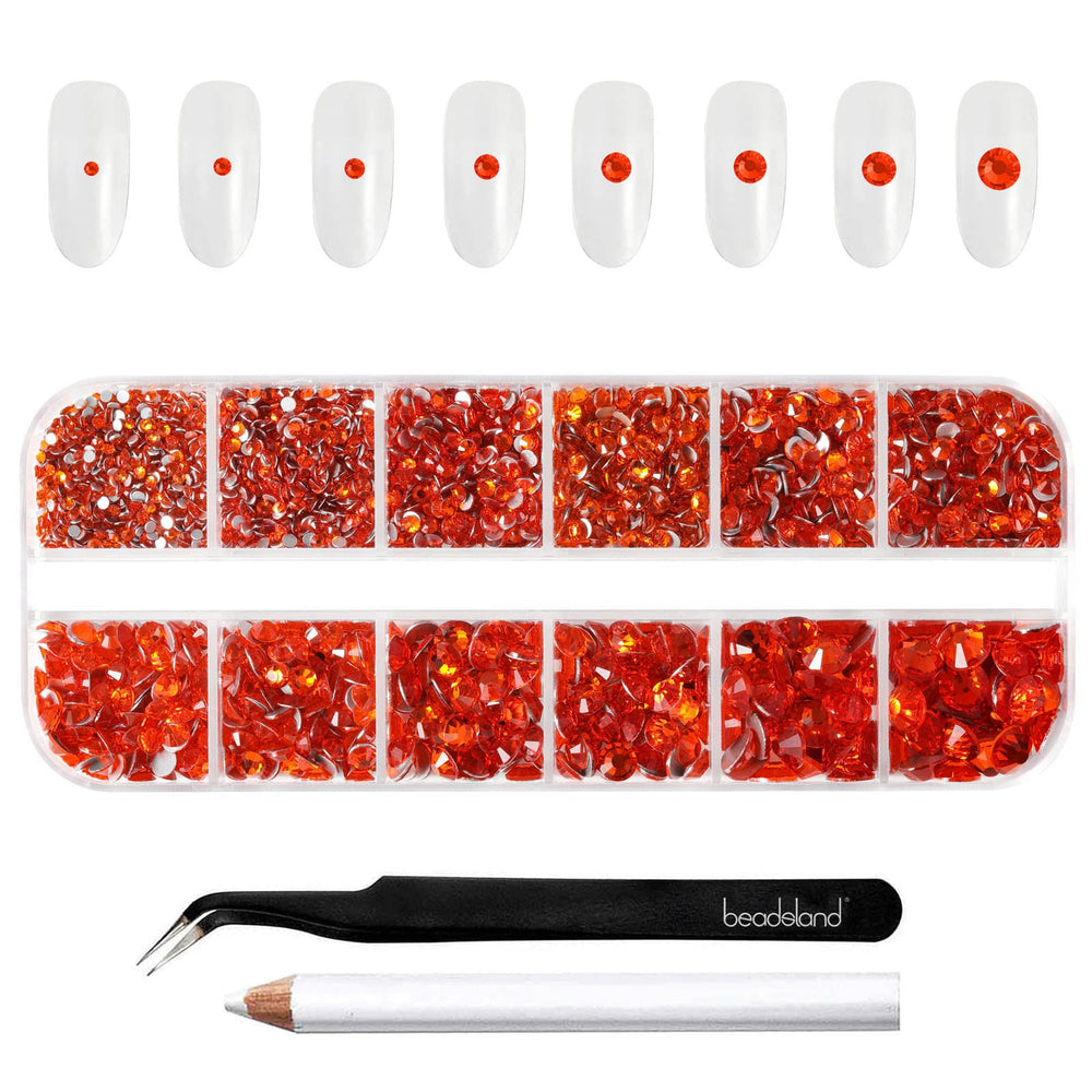 BEADSLAND orange rhinestones top view showing vibrant color and quantity