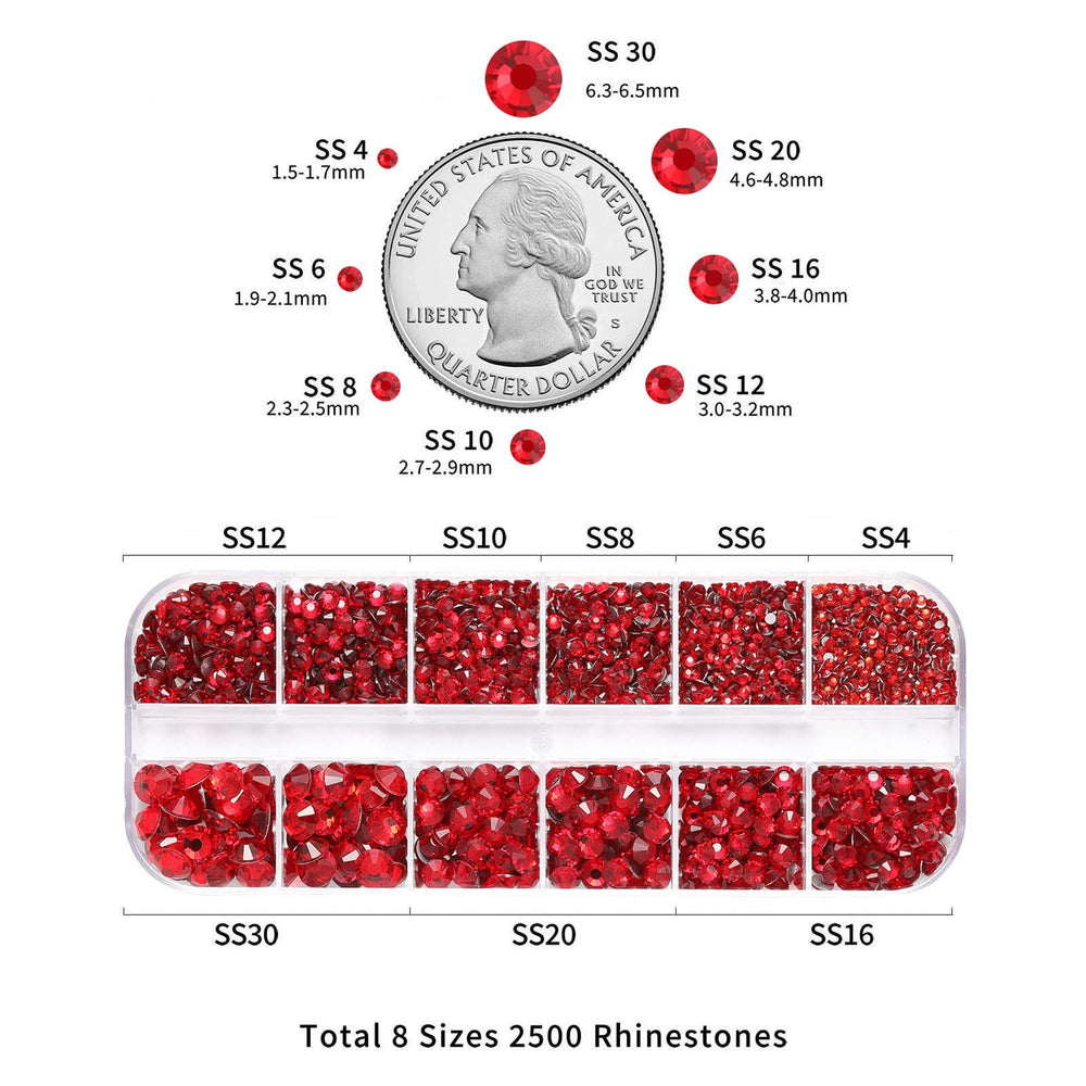 BEADSLAND red rhinestones applied on nails for long-lasting decorative shine