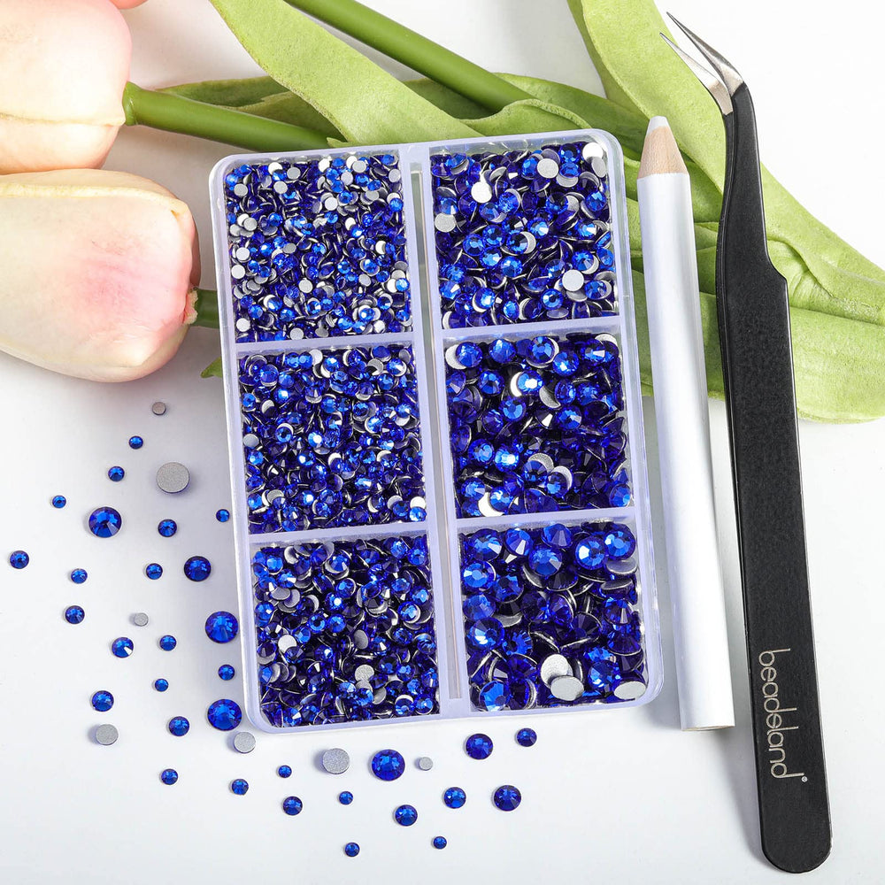 BEADSLAND close-up of royal blue rhinestone facets showing brilliant sparkle