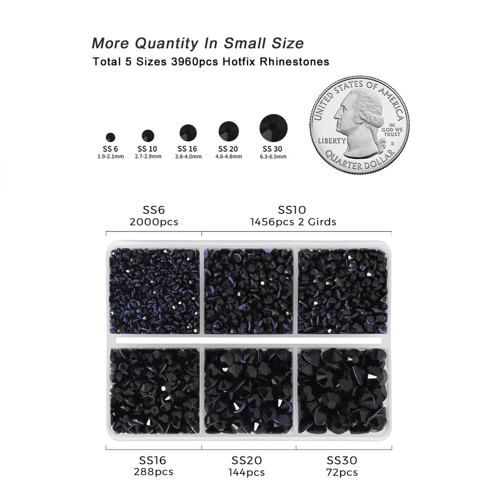 BEADSLAND size comparison laid on fabric showing SS6 to SS30 scale for design planning benefit