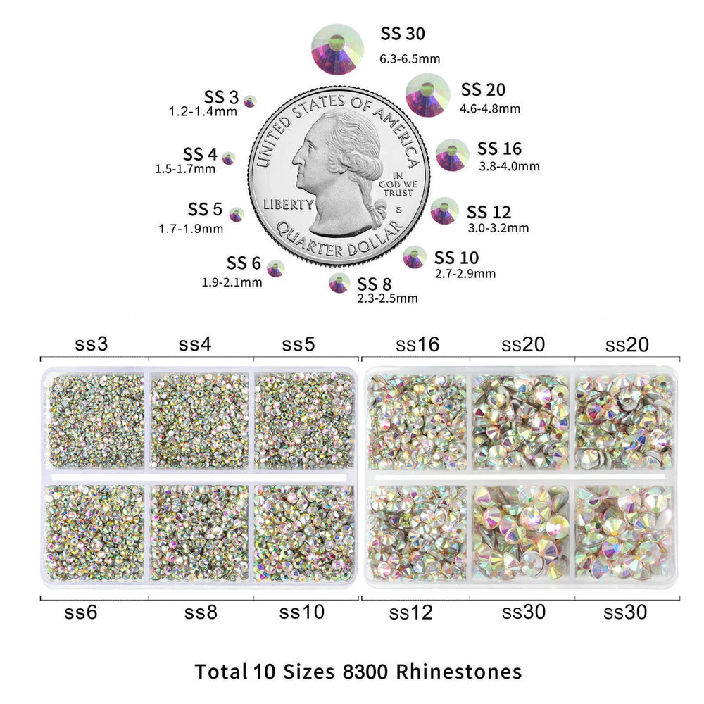 BEADSLAND stones laid out by size illustrating SS3 to SS30 variety for versatile projects