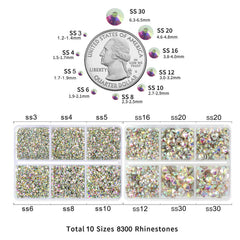 BEADSLAND stones laid out by size illustrating SS3 to SS30 variety for versatile projects
