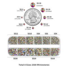 BEADSLAND size comparison SS4 to SS30 on a neutral card to plan design scale