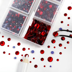 BEADSLAND rhinestones applied on a denim shoe showing bright red sparkle and visual upgrade