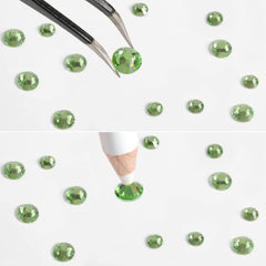 BEADSLAND tweezers and wax pencil next to gems for precise placement