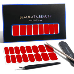 Beaolata front packaging Carmine Kiss showing contents for easy at-home salon nails