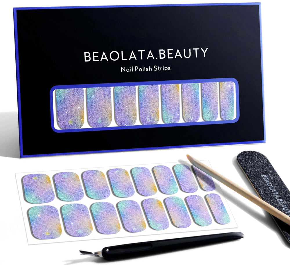 Beaolata front packaging showing Fairies's Blue Glitter for instant salon style