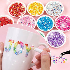 Beauterra close-up color array highlighting 48 vibrant resin rhinestone shades for variety