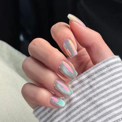 BEAUTNICE powder on black gel nail showing intense mirror effect benefit