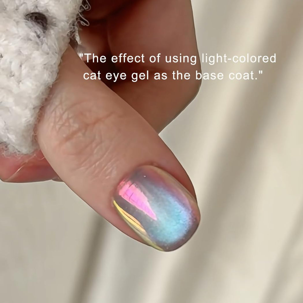 BEAUTNICE powder on white gel nail showing soft holographic sheen benefit