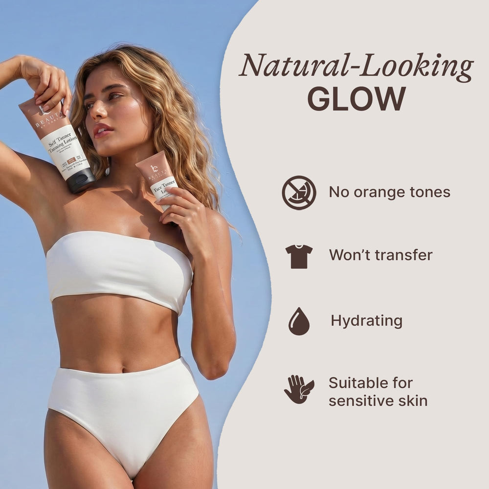 Beauty by Earth applying tanner to arm for natural, buildable color