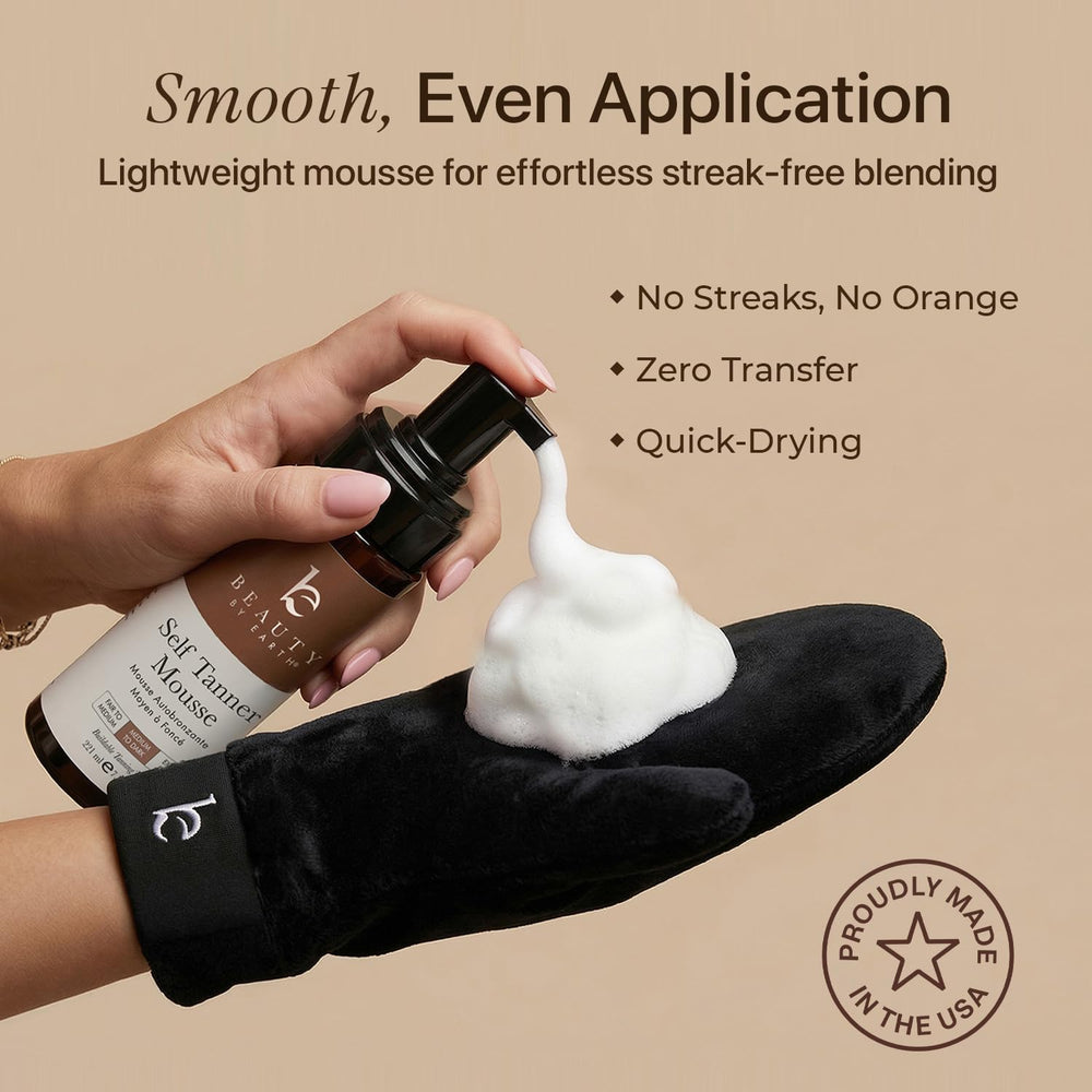 Beauty by Earth application mitt detail for streak-free coverage