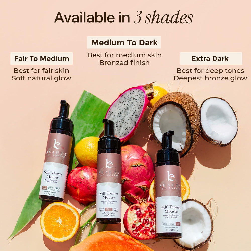 Beauty by Earth mousse staged in bathroom for an at-home sunless routine