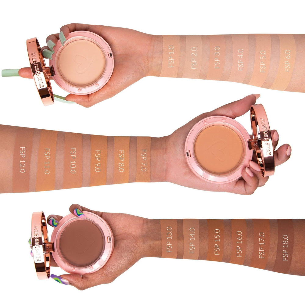 Beauty Creations compact open with sponge demonstrating easy on-the-go touch-ups