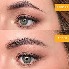 Beauty Glazed brows before and after demonstrating fuller, feathered 4D brow effect