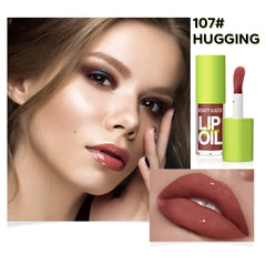 Beauty Glazed lip oil on model lips demonstrating smooth glossy finish