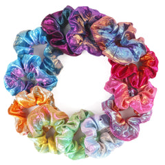 Beauty.H.C front packaging showing 12 gradient metallic scrunchies and pouch, organized