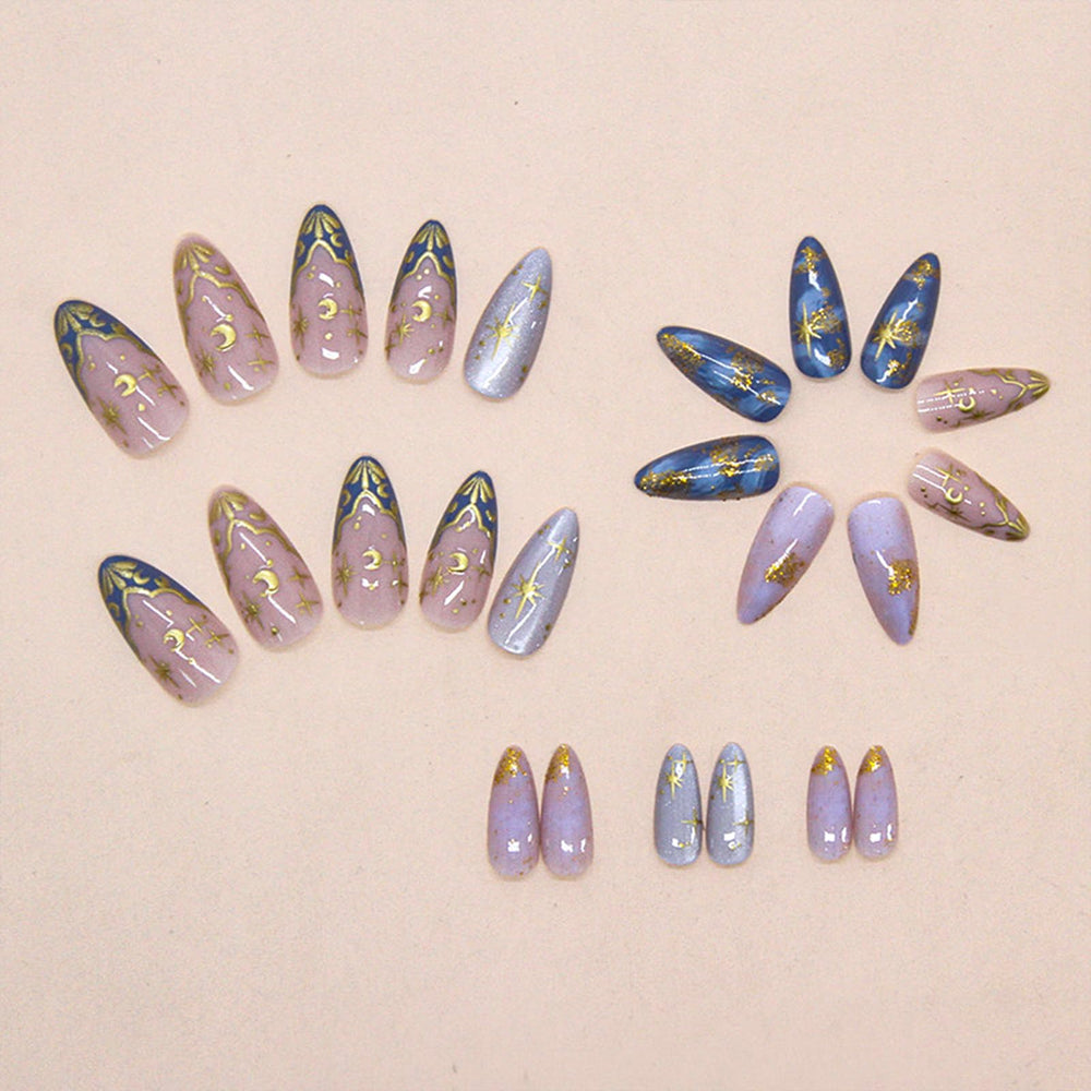 BEAWTH detailed gold star moon sun design on nail, adds elegant accent