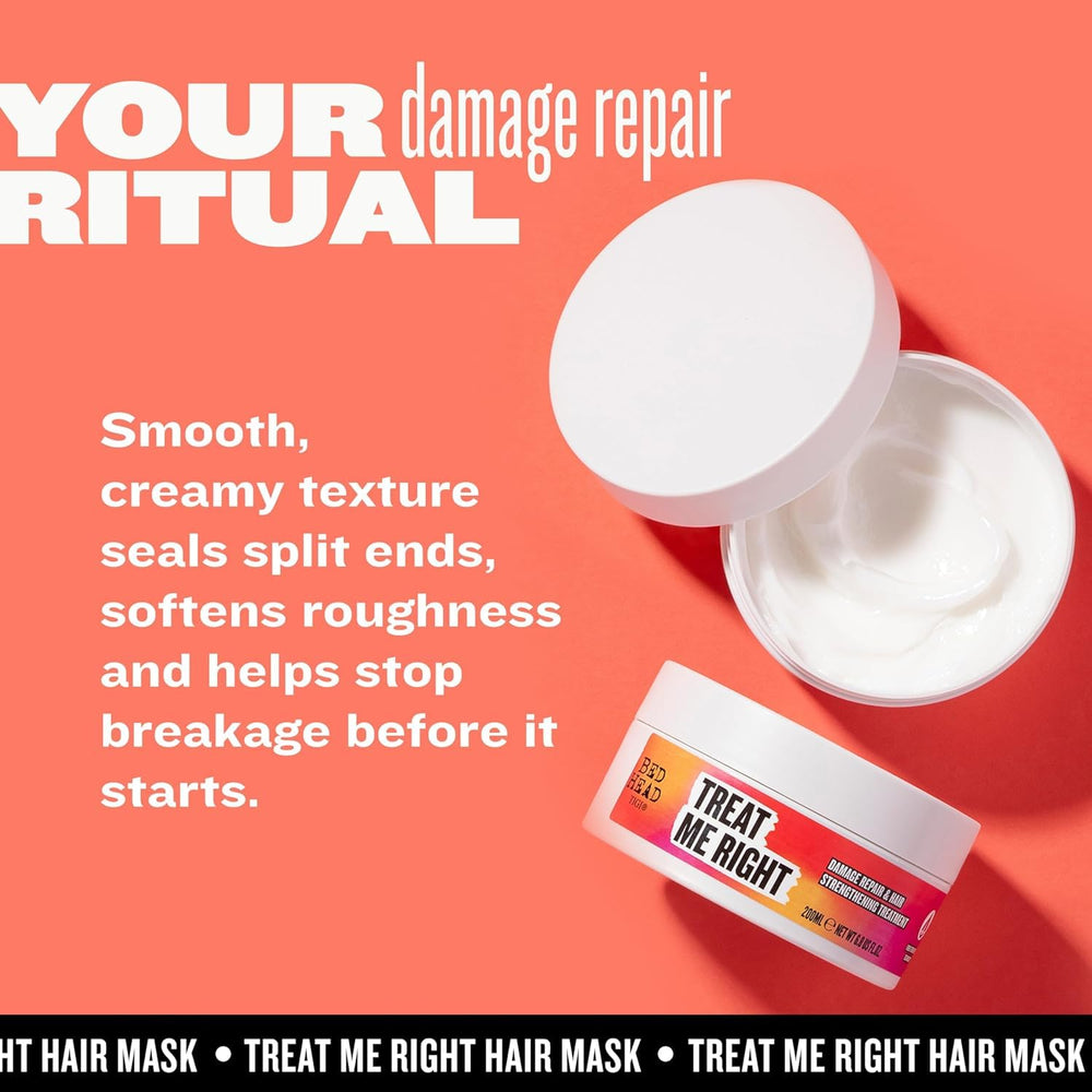 Bed Head Treat Me Right 6.76 oz next to hands showing real size for purchase confidence