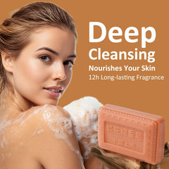 Bee & Flower foam on hand demonstrating rich lather and gentle cleansing action