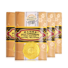 Bee & Flower front packaging showing four wrapped sandalwood bars and benefit of long-lasting scent