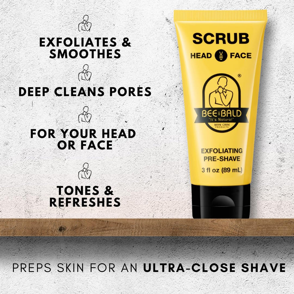 Bee Bald creamy scrub texture closeup revealing exfoliant beads and smooth finish